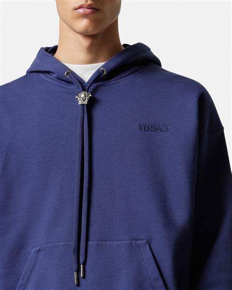 versace discontinued hoodie with logo dark blue|Versace hoodie women.